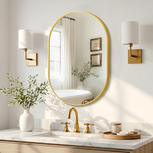 Gold framed oval bathroom - framed,